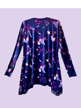 LOGO By Lori Goldstein Cardigan Sweater Jacket Asymmetrical SHEER TRIM